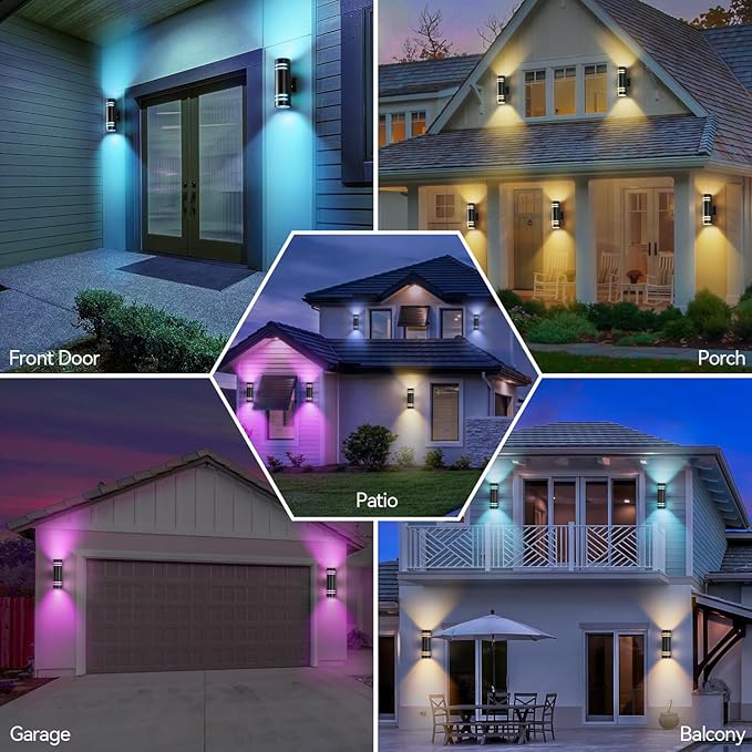 Smart Porch Lights RGBCW Outdoor Wall Lights, Modern Dusk to Dawn Outdoor Light Fixture Color Changing Up and Down Lighting, Waterproof Sconce Compatible with Alexa Google Assistant