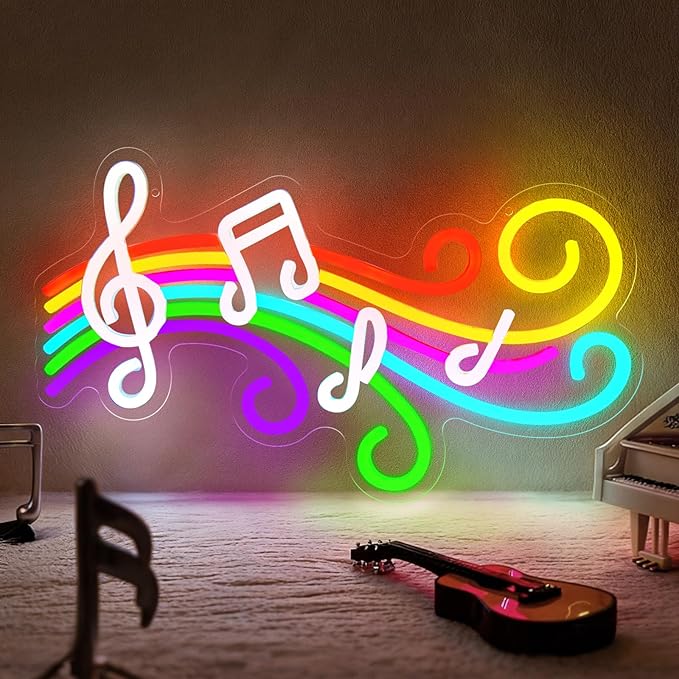 Music Neon Sign for Wall Decor, Dimmable Colorful Musical Note Staff LED Neon Lights for Bedroom, Music Studio, Classroom, Concert, Party, Birthday Gifts for Kids
