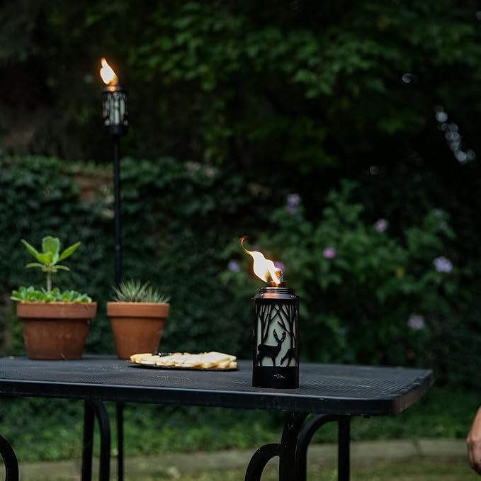 TIKI Brand Hunter Metal 64.5 Inch 2-Pack Torch, Patio, Backyard, and Lawn, Cabin Décor, Up North, Easy Installation, Outdoor Décor Torch, Black, 1123123