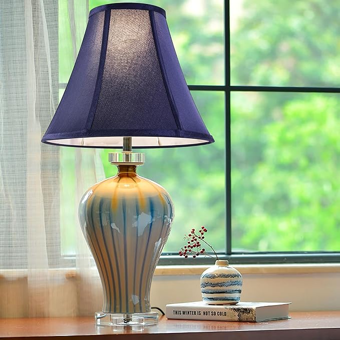 GO&SO Blue Bell Lamp Shades 6" Top x 13" Bottom x 9.8" High(Spider) Medium Lamp Shade, Traditional Fabric Lamp Shade for Table Lamp,Floor Lamp,Side Ribbing Hand Crafted Replacement Lampshade