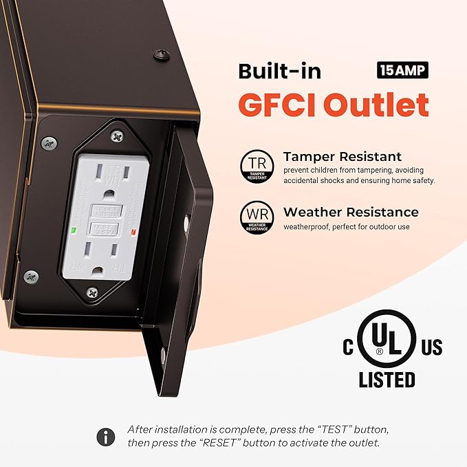 Gleamz Motion Sensor Front Porch Light with Outlet, Oil Rubbed Bronze Outdoor Light with GFCI Outlet, Exterior Sconce Light with Adjust Sensitivity, Garage Lights Wall Lantern for Coach, Balcony, Home