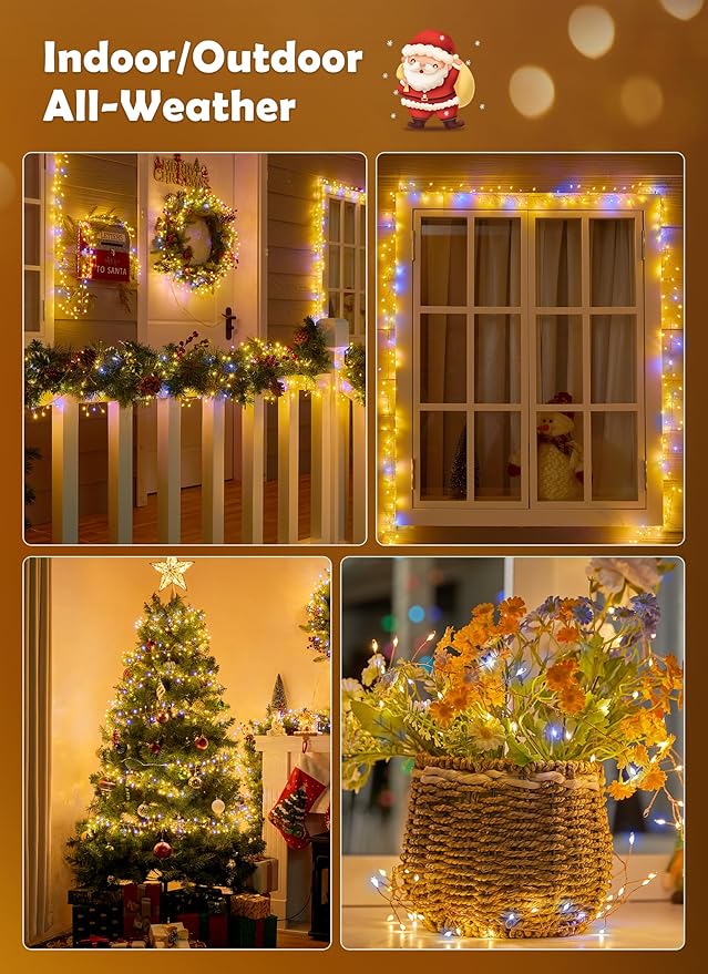 Fairy Lights Plug in, 200LED Twinkle Lights - Firecracker String Lights, Christmas Tree Lights Waterproof for Bedroom, Garden, Patio, DIY Wreath, Indoor Outdoor Decor