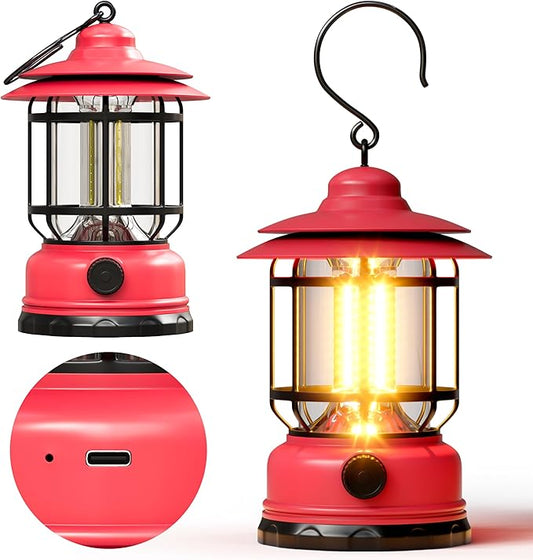 Retor LED Pink Camping Lanterns 1 Pack 1500 LM Step-Less Dimming Lightweight Battery Powered USB Rechargeable Flashlights Survival Kits Home Garden Yard Emergency Outages Hiking Lantern Light