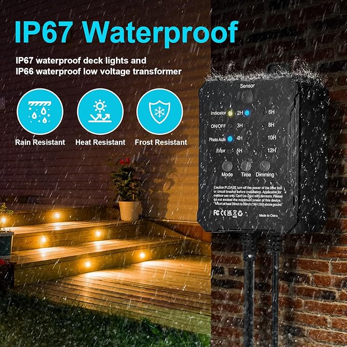 Recessed Deck Stair Lighting with Timer Photocell Sensor Transformer, Dimmable, Low Voltage LED Step Riser Lights IP67 Waterproof φ1.26 12V Warm White Patio Kit Decorations, 16 Pack