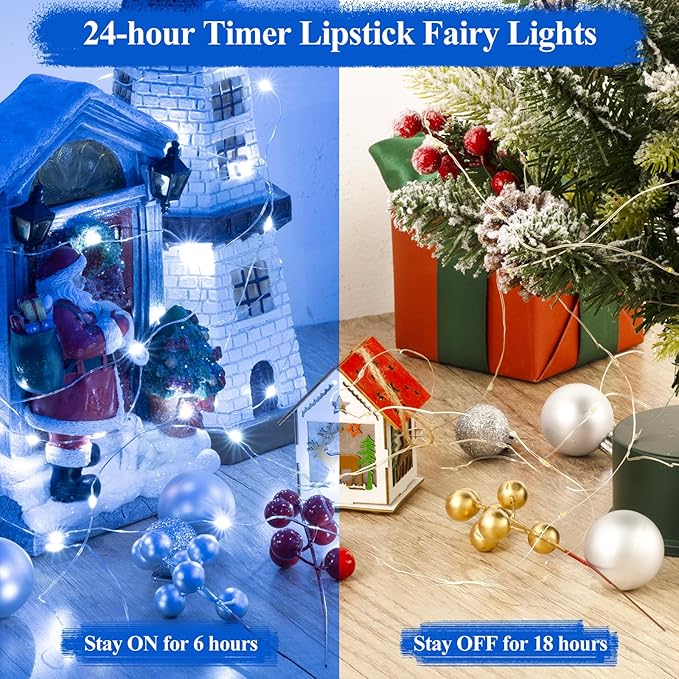 Lakumu Rechargeable LED String Lights, Blue Fairy Lights Battery Operated with Timer, Twinkle Lights for Bedroom, Christmas Decorations, Wedding, Centerpiece Table Decor (10M/33FT Blue)