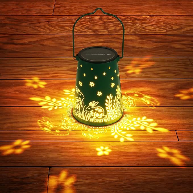 Homemory Solar Lanterns Easter Rabbit Lights Outdoor Waterproof Garden Decor Women Gifts for Birthday, LED Hanging Solar Lights Metal Lantern Decoration Outside for Yard, Patio, Backyard, Porch, Lawn