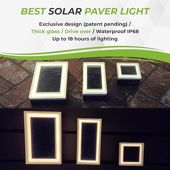 LUMENGY Solar Paver Light 6x9 inch (5.82x8.85), Stainless Steel with Tempered Glass, 2700K Warm White Glare-Free Lighting for Driveways, Walkways and Patios, IP67 Waterproof, Drive-Over Rated
