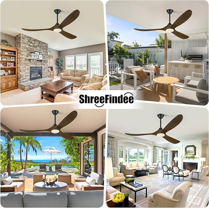 52 Inch Outdoor Ceiling Fans for Patios with Lights and Remote, Rustic Wood Farmhouse Ceiling Fan with Light, Wet Rated Exterior Porch Gazebo Garage Ceiling Fan,Quiet Reversible Dc Motor