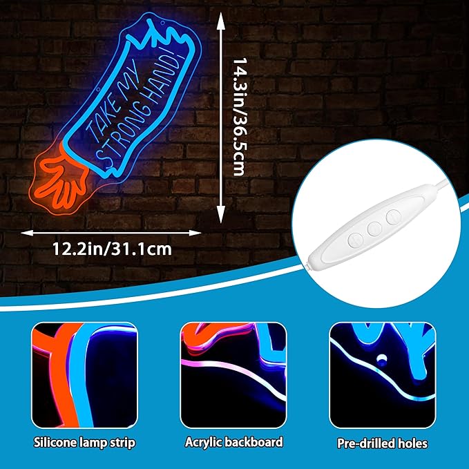 Take My Strong Hand Neon Sign for Wall Decor Movie Neon Light for Bedroom Dimmable Led Light Up Signs for Bar Halloween Party Bistro Decor Birthday Gifts Size14.3 * 12.2 In(TWP363)