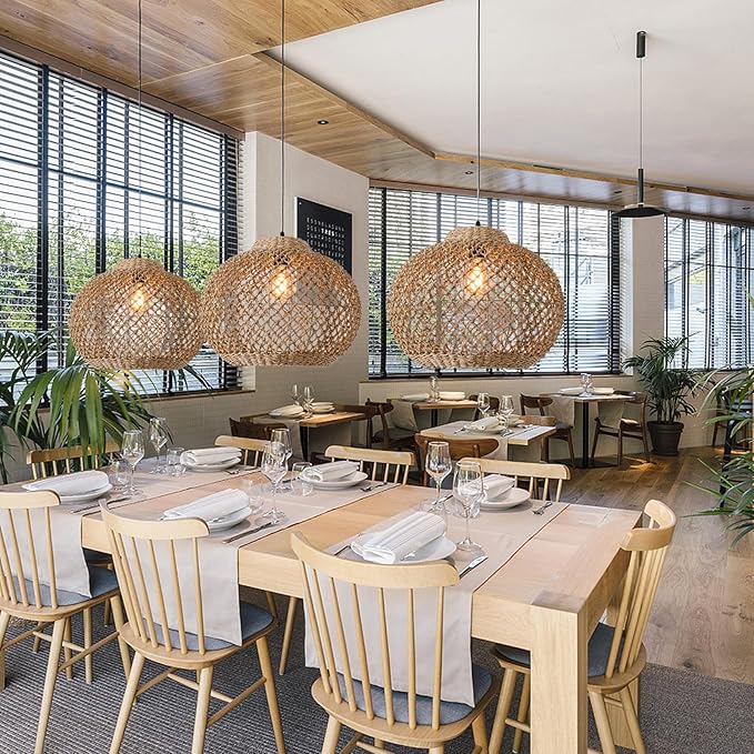 13.77" Woven Rattan Pendant Light,Hand-Woven Water Plants Rattan Chandelier 1-Light Boho Wicker Coastal Retro Ceiling Chandelier Lighting,for Kitchen Island Restaurant Craft Farmhouse