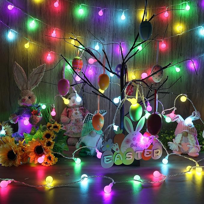 LYHOPE Easter Pastel Light, 19.3ft 60 LED Globe Decoration Lights, Battery Powered Pastel String Lights for Easter, Party, Fireplace, Mantels, Entrance, Tree, Home Decor, Clear Wire, Indoor Decor