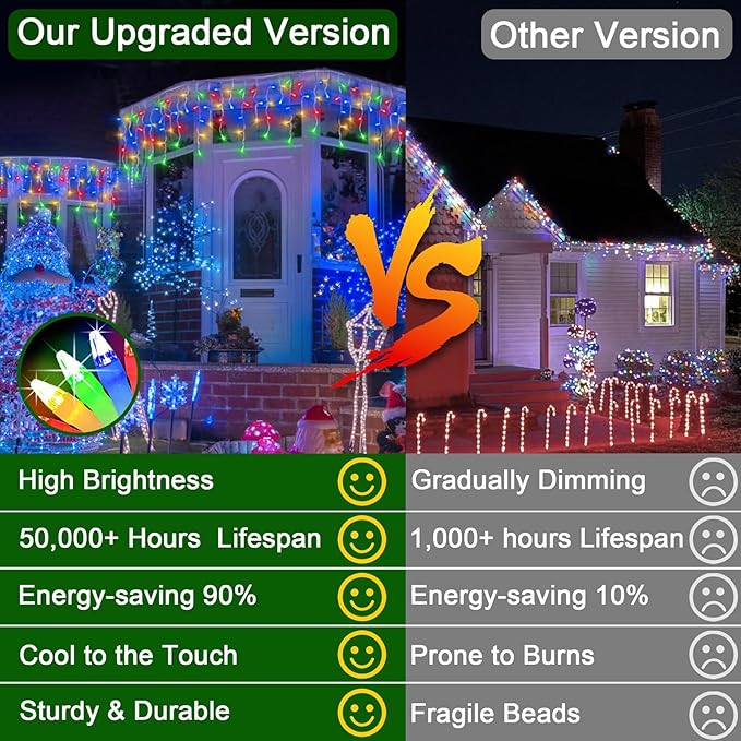 50FT 504 LED Outdoor Christmas Lights - 112 Ice Drops, 12 Pro Modes with Timer Memory & Brightness, Waterproof Hanging Ice String Light for Holiday Wedding Garden Fence House Decor (Multicolor)