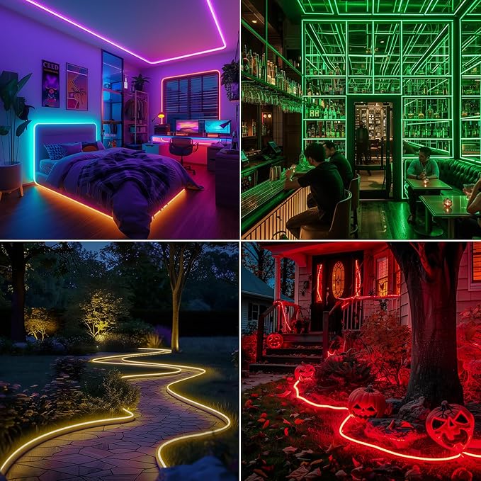 GZBtech RGB LED Neon Rope Lights 66FT/20M, AC 110-120V Waterproof Color Changing LED Rope with Remote Control, Dimmable Multi Color Strip Lighting for Indoor Outdoor Commercial Use, ETL Listed