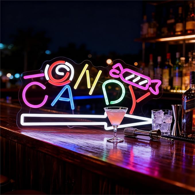 CANDY NEON SIGN - Vibrant LED Neon Light for Room Decor,