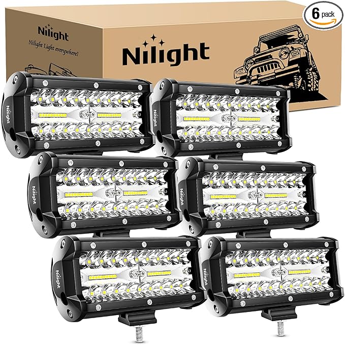 Nilight LED Pods 6PCS 6.5 Inch 120W Light Bar Triple Rows Spot Flood Combo Driving Light Waterproof Led Work Light Off-Road Truck Car ATV SUV Cabin Boat