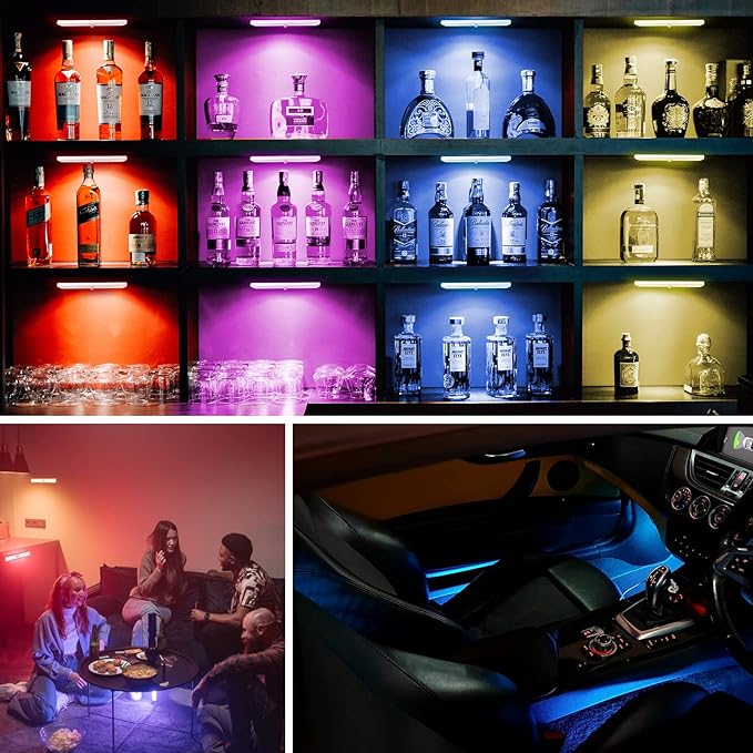 Remote Control RGB Lights Under Cabinet Lighting Rechargeable, 48-LED Wireless Kitchen Counter Lights Closet Light RGB Bar Perfect for Indoor Pantry Display Shelf Hallway 1 Pack, 15 Color Changing