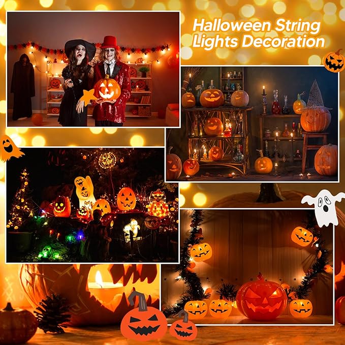 2Pack Accessory Cord with 8LED Bulbs and Outlet Christmas Village Light 18FT Blow Mold Light Cord with Spare Fuse Warm White C7 Lamp Christmas Village Accessories for Village Houses Craft Pumpkin