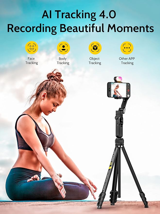 AOCHUAN 3-Axis Gimbal Stabilizer for iPhone & Android w/RGB Light, Handheld Phone Gimbal for Video Recording w/AI Tracking,1/4 Thread, Extendable Tripod, Padded Carry Bag(Smart X Complete Combo1)