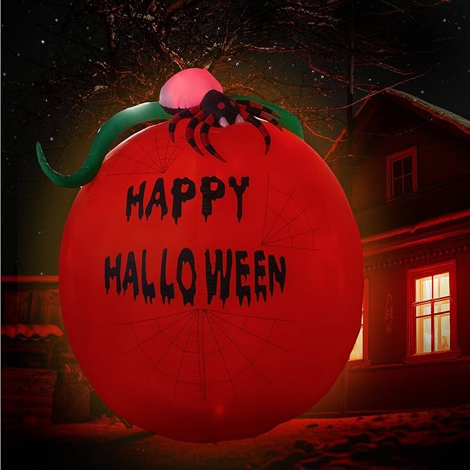 6Ft Pumpkin Lighted Halloween Inflatable Pumpkin Spider LED Lights Decor Outdoor Indoor Holiday Decorations, Blow up Lighted Yard Decor, Giant Lawn Inflatables Home Family Outside