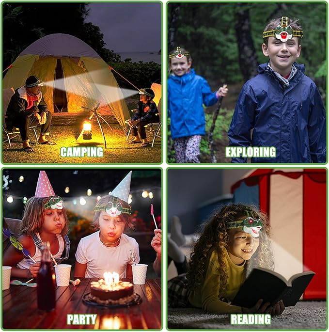 TIGTECGAME LED Kids Headlamp Battery Powered Flashlight T Rex Dinosaur Toy Stocking Stuffers Outdoor Headlight Gift for Boys Girls Toddlers 3 4 5 6 7 8+ Years Old Easter Halloween Christamas