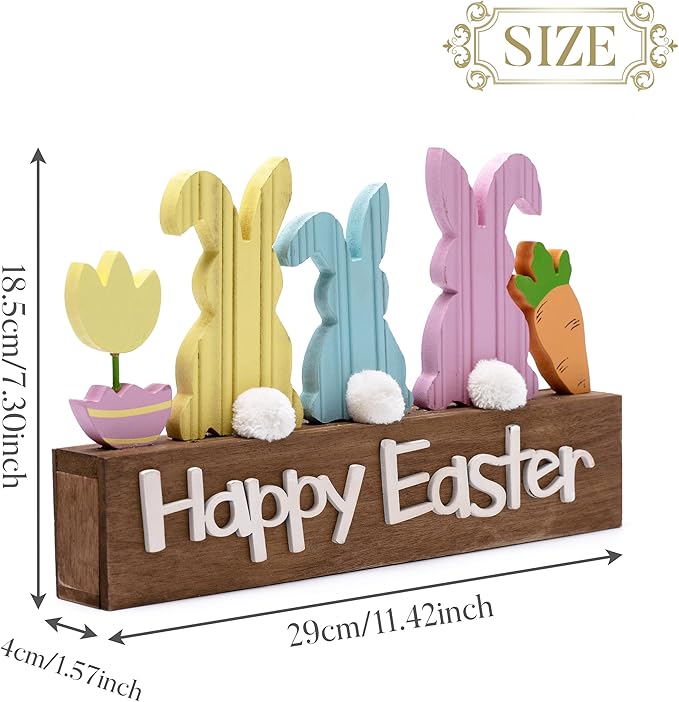 Valery Madelyn Easter Decorations, Wooden Easter Decor for Table with LED Lights, Lighted Bunny Decorations for the Home Decor Shelf Tiered Tray Living Room, 12 Inch, Pink Blue