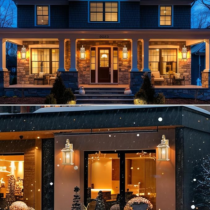 Gold Motion Sensor Outdoor Light Fixtures Dusk to Dawn 2-Pack, 16 Inch Brass Outdoor Wall Sconces Photocell Outside Lights for House Front Porch Lights Carriage Coach Lights Courtyard
