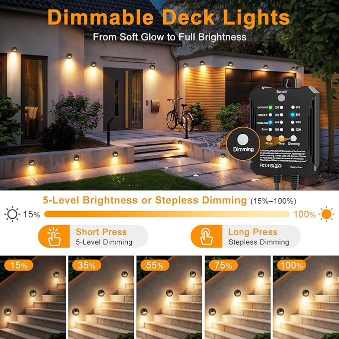 Low Voltage LED Deck Lights Kit with Transformer Timer, Dusk-to-Dawn Outdoor Step Lights Waterproof IP67, Warm White, Surface Mount Stair Lights for Deck, Patio, Railing, Fence (6 Pack)