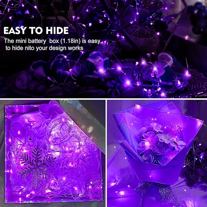 AIKEI 48 Pack LED Fairy Lights Battery Operated, Mini String Lights Waterproof 7 Feet 20 Led Firefly Starry Lamps for Wedding Party Bedroom Garden Halloween Christmas Decoration Purple