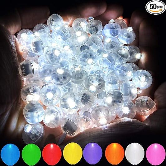 50pcs White LED Balloon Lights, Tiny Led Lights Mini Round LED Ball Lamp for Paper Lantern Balloons, Indoor Outdoor Party Event Fun Party Supplies Halloween Christmas Wedding Decoration