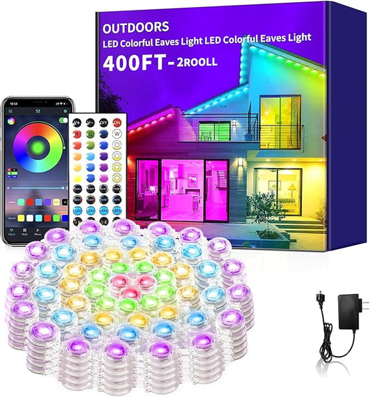 Permanent Outdoor Lights 400ft Smart Outside RGB LED Christmas Light, App Control Remote IP67 Waterproof Eternity Eaves Lighting for Halloween，House，Patio Decor ，Garden Decor, Decorations
