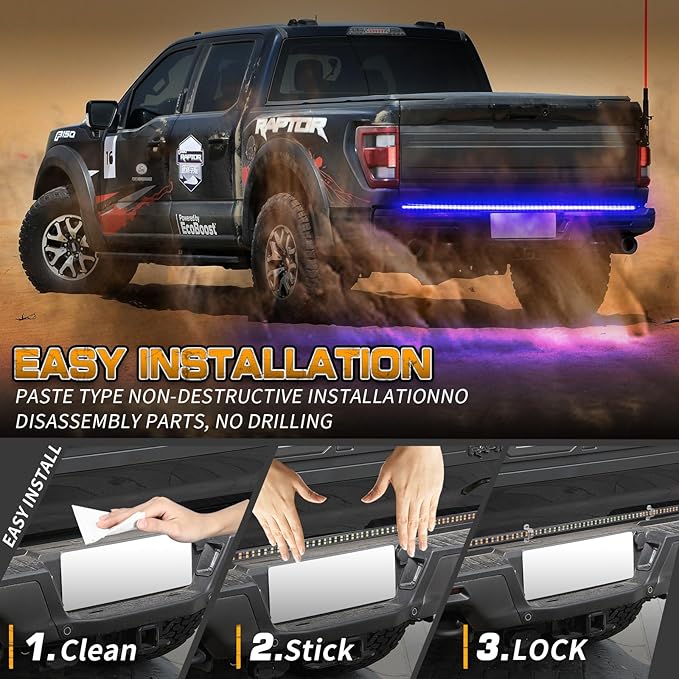 XRIDONSEN 60 inch Blue Emergency Lights Strip 360 LED Truck Tailgate Rear Window Police Firefighter Lights Strobe Flashing Warning Hazard Safety First Responder for Vehicles POV Pickup Trucks