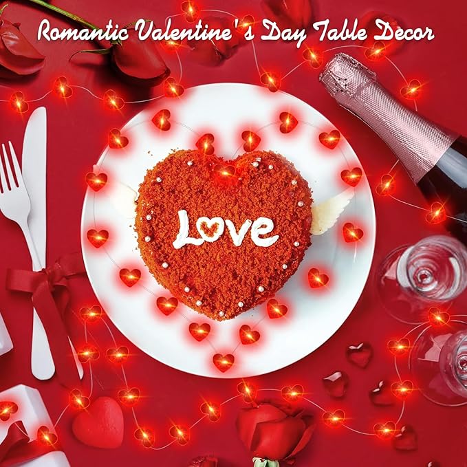 Aogist 50LED Valentine's Day Fairy Lights -16ft Super Bright 3D Red Heart String Light Battery Operated Mather's Day Gift Decor for Indoor/Outdoor Party Home Yard Tree Decor,1 Pack