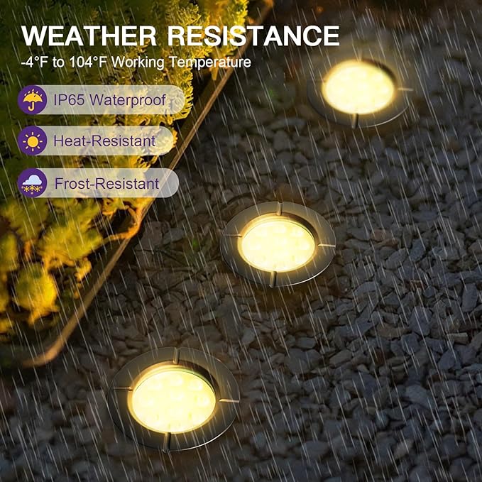 LED Well Lights, 6W 580LM, Warm White (3000K), 12-24V Outdoor In-ground Lights with Wire Connectors, IP65 Waterproof Low Voltage Lighting for Pathway Driveway Deck, ETL Certified, 4-Pack