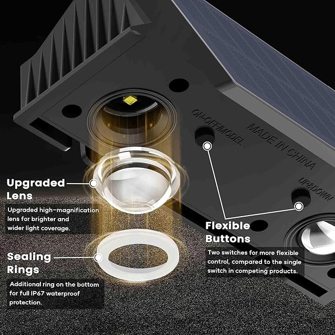 Fence Lights Solar Powered, 6-Pack Solar Fence Lights Up/Down Flexible Buttons, IP67 Waterproof for Outdoor, 100LM Bright, Auto Dusk to Dawn for Wall/Stairs/Yard/Railing/Deck/Pathway (White & RGB)