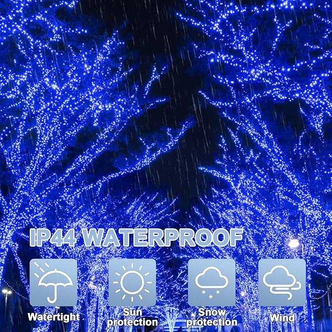 LAMPHOME 165ft Christmas Decorative Mini Lights, 500 LED Transparent Wire Fairy Starry String Light Plug in, 16Lighting Modes for Indoor Outdoor Xmas Tree Wedding Party Decoration (Blue)
