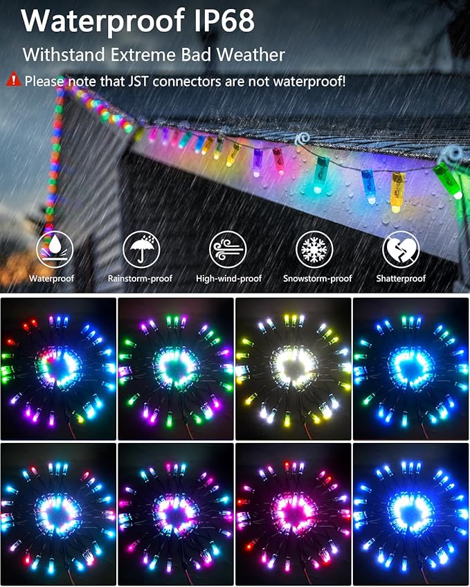 ALITOVE 50pcs DC 12V WS2811 LED Pixel 12mm Round Diffused RGB Addressable Dream Color Round LED Bullet Pixels Module IP68 Waterproof for Billboard House Halloween Christmas Decor