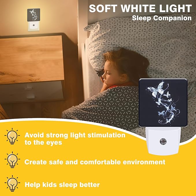 Night Light Glowing Butterflies Night Lights Plug into Wall Smart Dusk to Dawn Sensor 0.5W Energy Efficient Led Lamp for Men Women Bedroom Bathroom Hallway Stairway Decor
