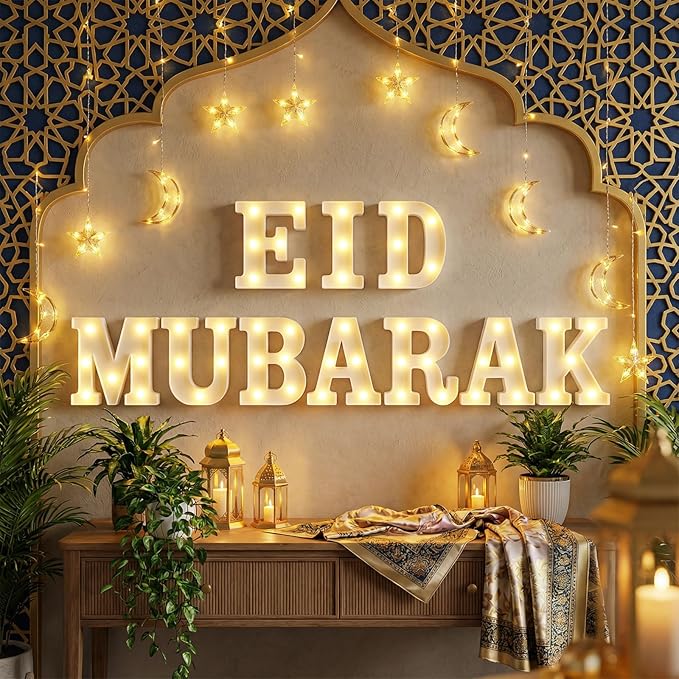 10 Pcs Eid Mubarak Decorations LED Letter Sign Lights Battery Powered Light up Home Table Decor for Table Wall Hanging Decoration for Party Favors Gift