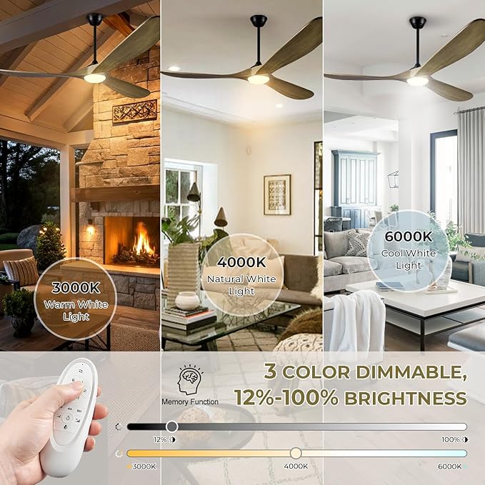72" Ceiling Fans with Lights and Remote Control, Outdoor Ceiling Fan with Lights High CFM Quiet 3 Blade Wood Walnut Ceiling Fan,Bronze Gray