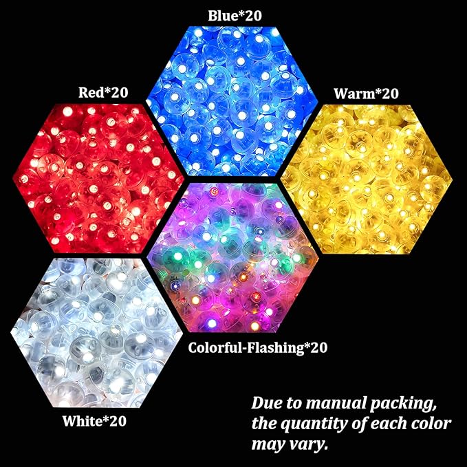 ZGWJ 100PCs Mix-Color Balloon Lights Mini, Battery Powered, Long Standby Time Waterproof Tiny Led Round Flash Light for Paper Lantern Balloon Party Easter Eggs Wedding Christmas Halloween Decorations