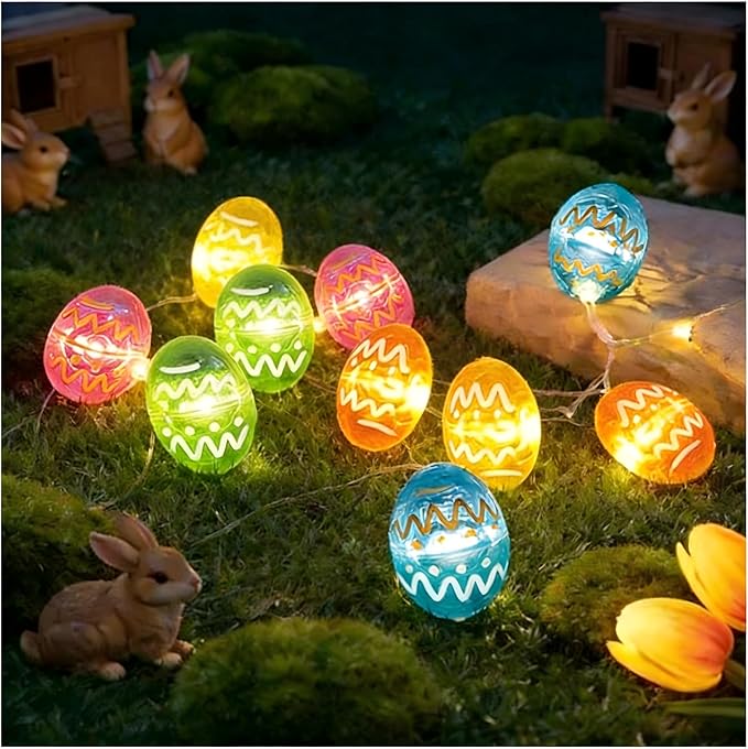 ZGWJ Easter String Lights Outdoor, 1 Pack Easter Eggs Lights Battery Operated 16ft 50LED Waterproof Decorations Indoor Home Bedroom Spring Party Decor