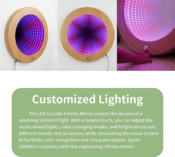 3D Circular Infinity Mirror with Mood Light, Multi Color Changing Tunnel Magical Lighting Ideal Gift for Kids - Perfect for Home Decor and Sensory Room