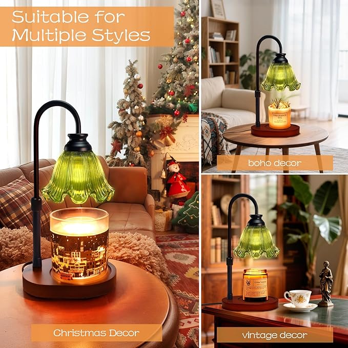 Candle Warmer Lamp with Timer: Birthday Gifts for Women, House Warming Gifts New Home Decor – Height Adjustable Candle Lamp for Mom, Anniversary - Walnut Solid Wood Base, with 2 Bulbs