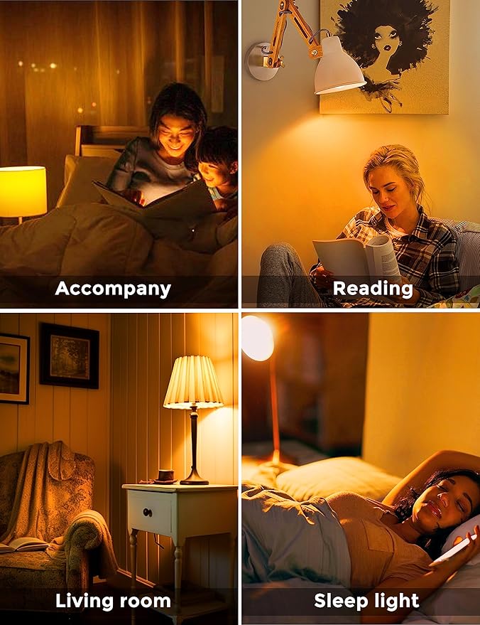 L LOHAS LED Sleep aid Amber Light Bulbs, Blue Light Blocking, A19 9W(60 Watt Equivalent) Dim Light Bulbs, 1800K Warm Light Bulb, E26 Base, 2 Pack