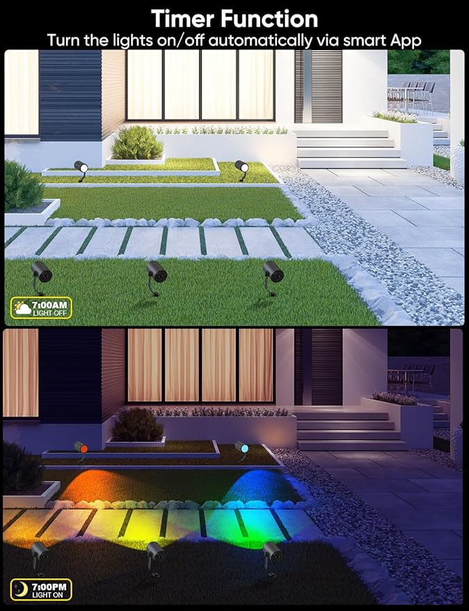APPECK Smart Outdoor Spot Light 600lm, RGBCW+IC Color Changing Landscape Lights 2 Pack, IP65 Waterproof Low Voltage Landscape Lighting, App/Voice Control for Garden Pathway Yard Halloween Decor
