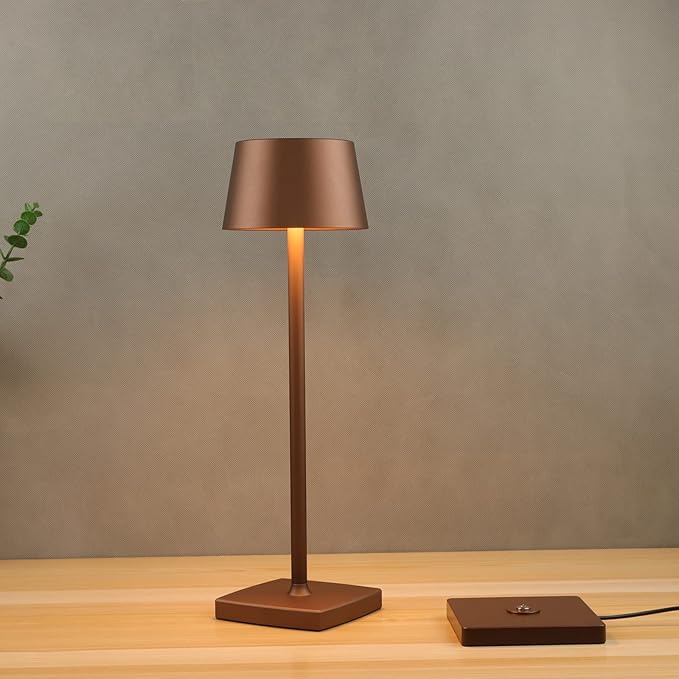 Rechargeable led Cordless Table Lamps,Aluminum, dimmable, Suitable for Indoor and Qutdoor Lighting Wireless Charging Brown