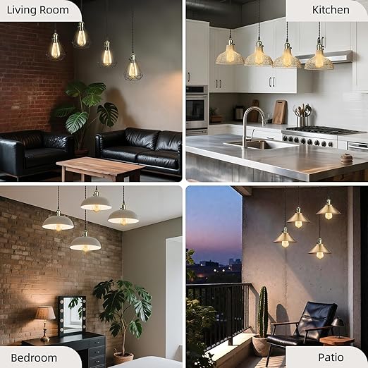 Vintage Plug-in Pendant Light Kit with 1-to-4 Hanging E26/E27 Sockets, Industrial Hanging Light with Individual Rotary Switches, Easy DIY Lighting for Living Room, Patio and Plant Corners, Bronze
