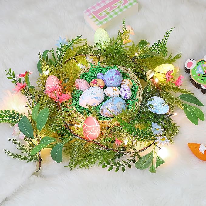 CCINEE 6 FT Lighted Easter Garland, 20 LED Lights Artificial Garlands with Easter Colored Egg and Pink Flowers Faux Branches for Easter Spring Holiday Parties Mantle Fireplace Indoor Home Decoration