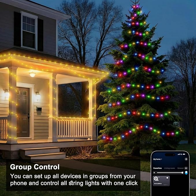 OMIKA Fairy Lights Plug in, 66FT 200 LED Smart String Lights Plug in with Remote & APP Controlled, Warm White + RGB Music Sync Timer Indoor String Lights, for Room Bedroom Classroom Holiday Decor