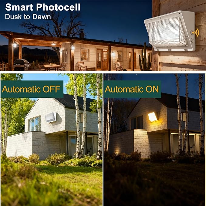 2Pack 150W LED Wall Pack Lights,100-277v Dusk to Dawn with Photocell, 22500Lm 5000K Daylight IP65 Waterproof Outdoor Security Lighting,Energy Saving,ETL White| 5-Year Warranty(Height:10~20ft)